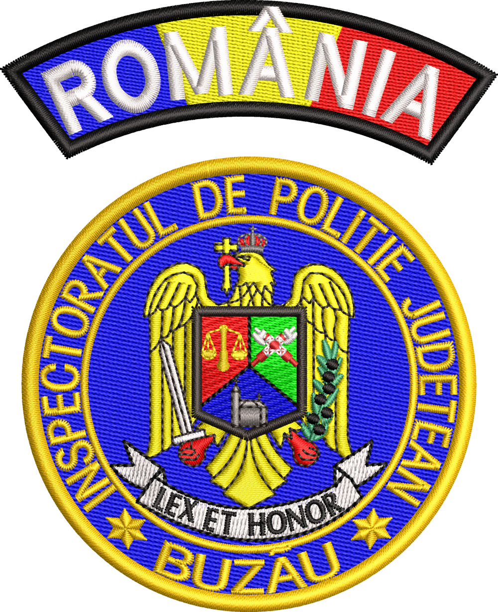 Emblema INSTECTORATUL DE POLITIE JUDETEAN - BUZAU + EMBLEMA ROMANIA TRICOLOR